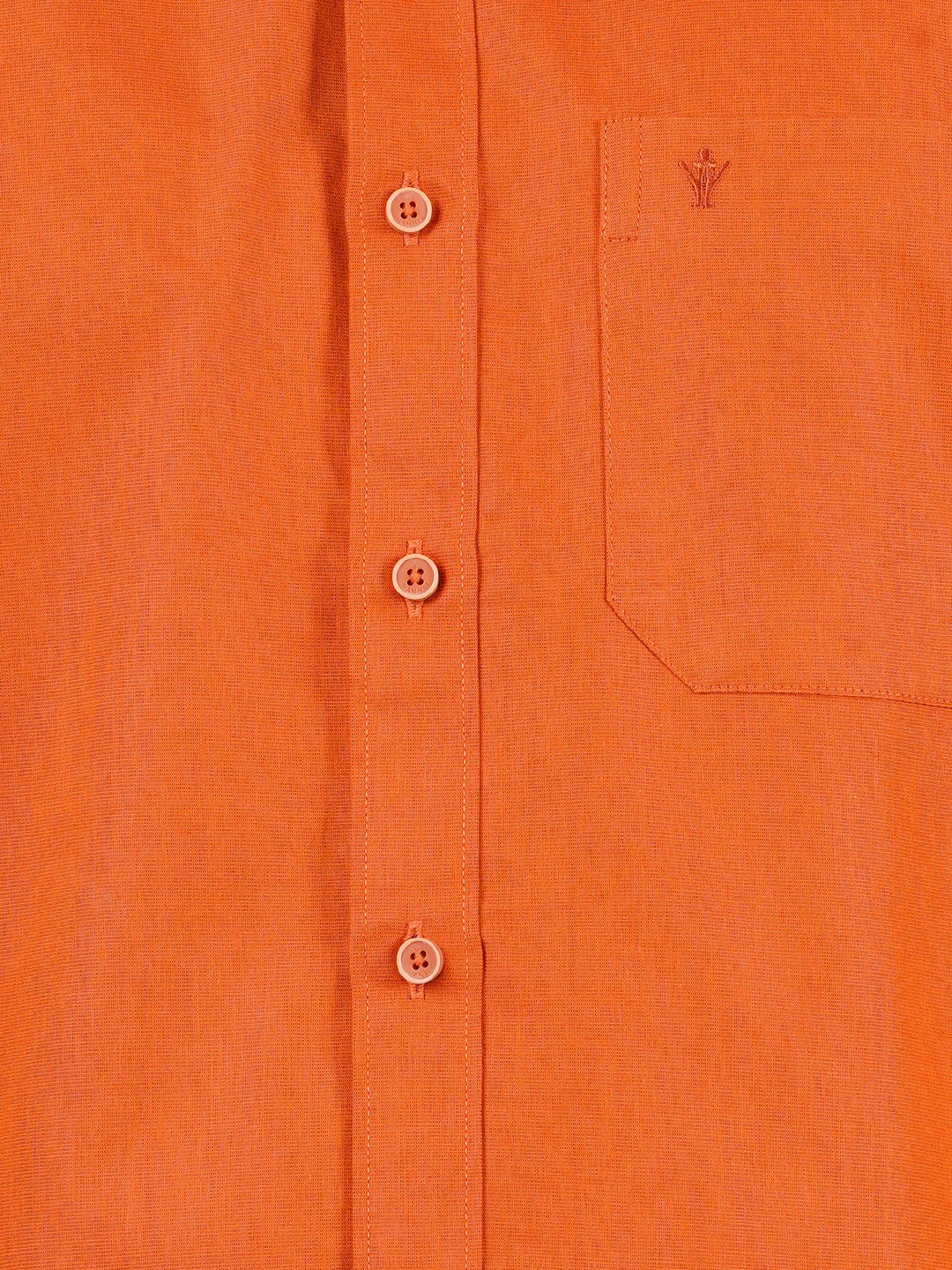 Men Orange Full Sleeves Shirt with 1/2" Inch Gold Jari Border Single Layer Dhoti Combo - Image 5