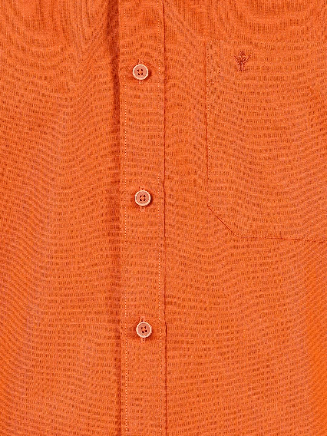 Men Orange Half Sleeves Shirt with 3/4" Inch Gold Jari Border Single Layer Dhoti Combo - Image 4