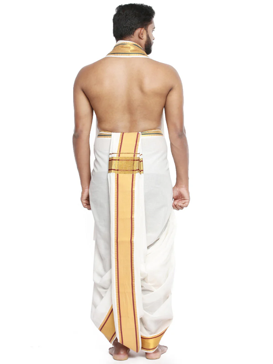 Men Panchakacham Dhoti with Angavasthram Poornakumbam Fancy - Image 2