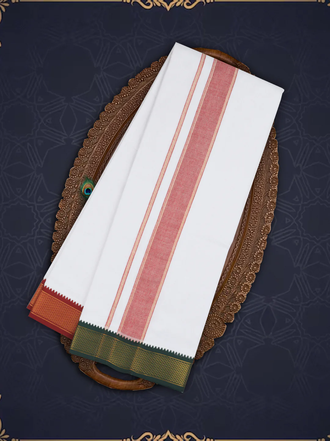 Men Panchakacham Set White 10Khan Jari Pet (9+5) - Image 2
