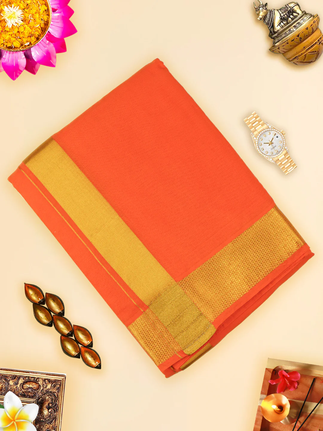 Men Panchakacham with Angavasthram Dheeksha Orange (9+5)