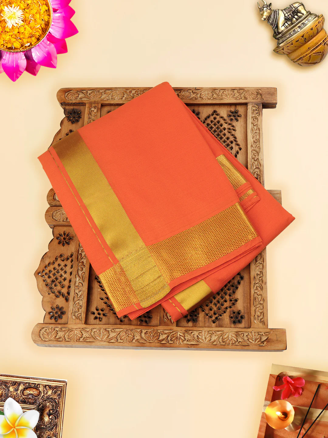 Men Panchakacham with Angavasthram Dheeksha Orange (9+5) - Image 2