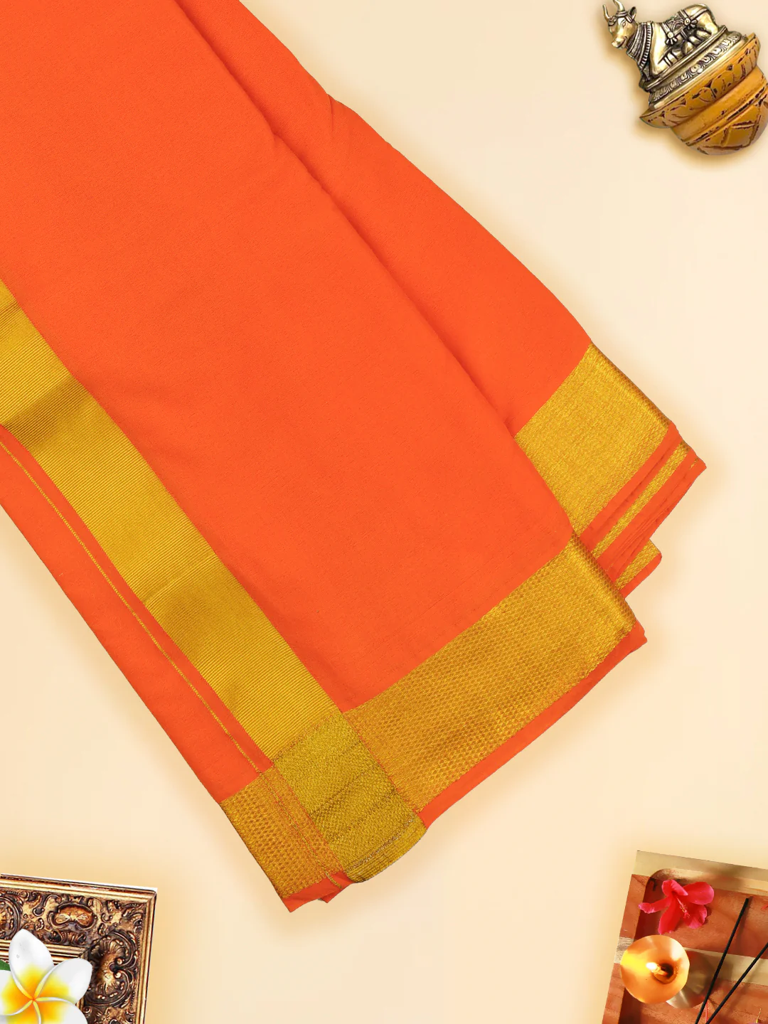 Men Panchakacham with Angavasthram Dheeksha Orange (9+5) - Image 3
