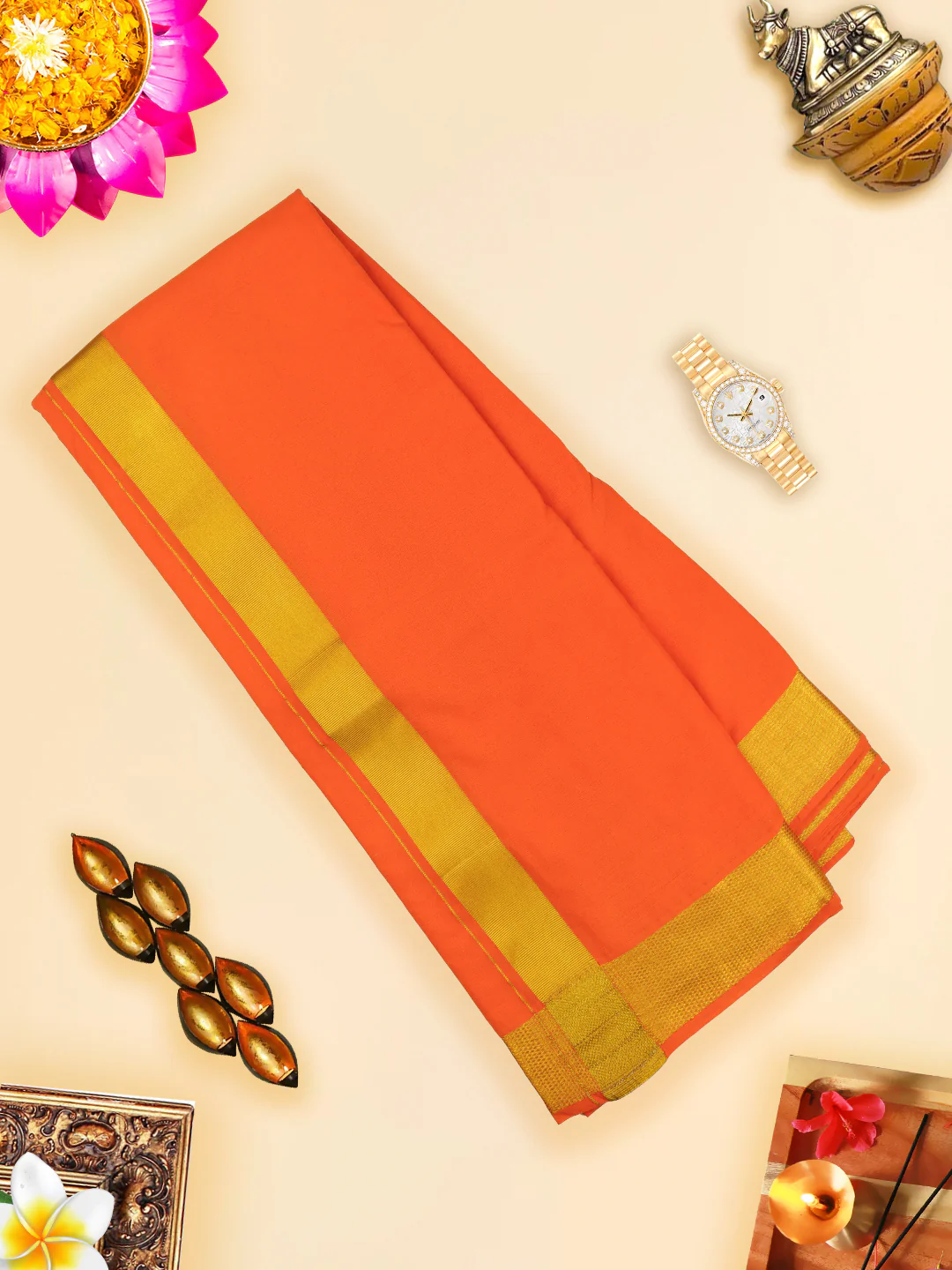 Men Panchakacham with Angavasthram Dheeksha Orange (9+5) - Image 4
