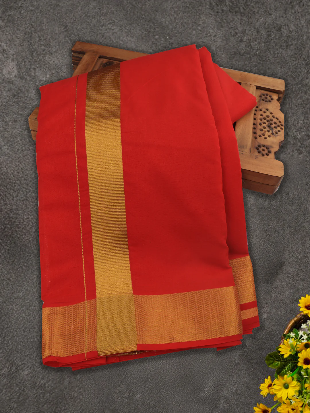 Men Panchakacham with Angavasthram Dheeksha Red (9+5) - Image 3