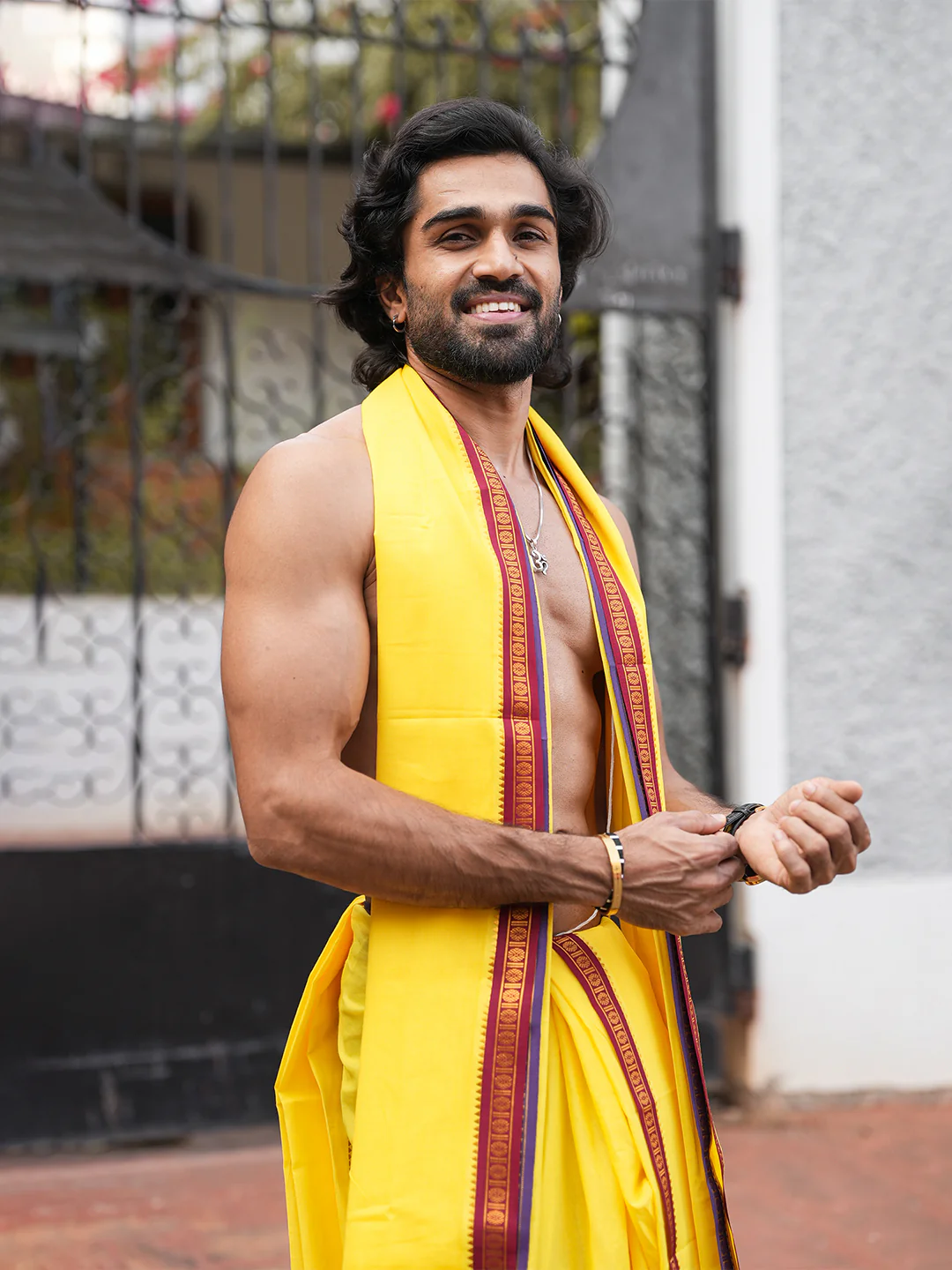 Men Panchakacham with Angavasthram Yellow (9+5) Shreeman Pet - Image 2
