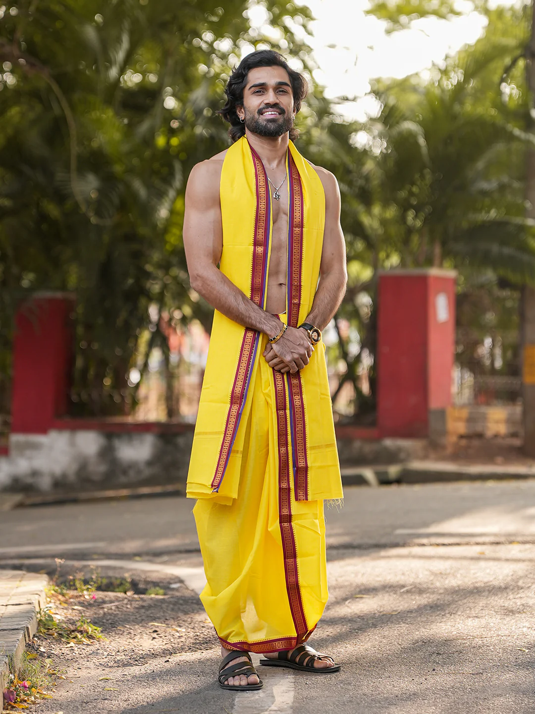 Men Panchakacham with Angavasthram Yellow (9+5) Shreeman Pet - Image 3