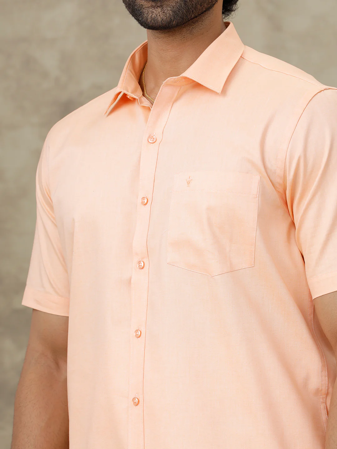 Men Peach Shirt With Matching Border Dhoti Set Evolution - Image 6