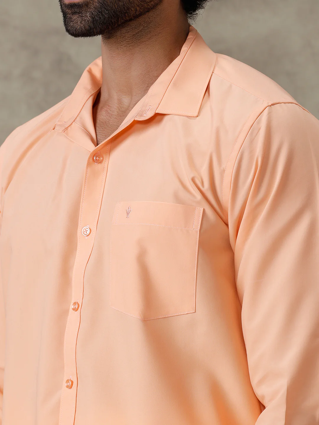 Men Peach Shirt With Matching Border Dhoti Set Trendy - Image 5