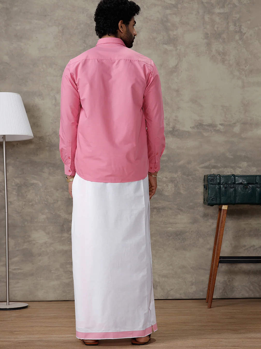 Men Persian Pink Shirt With Matching Border Dhoti Set Trendy - Image 6