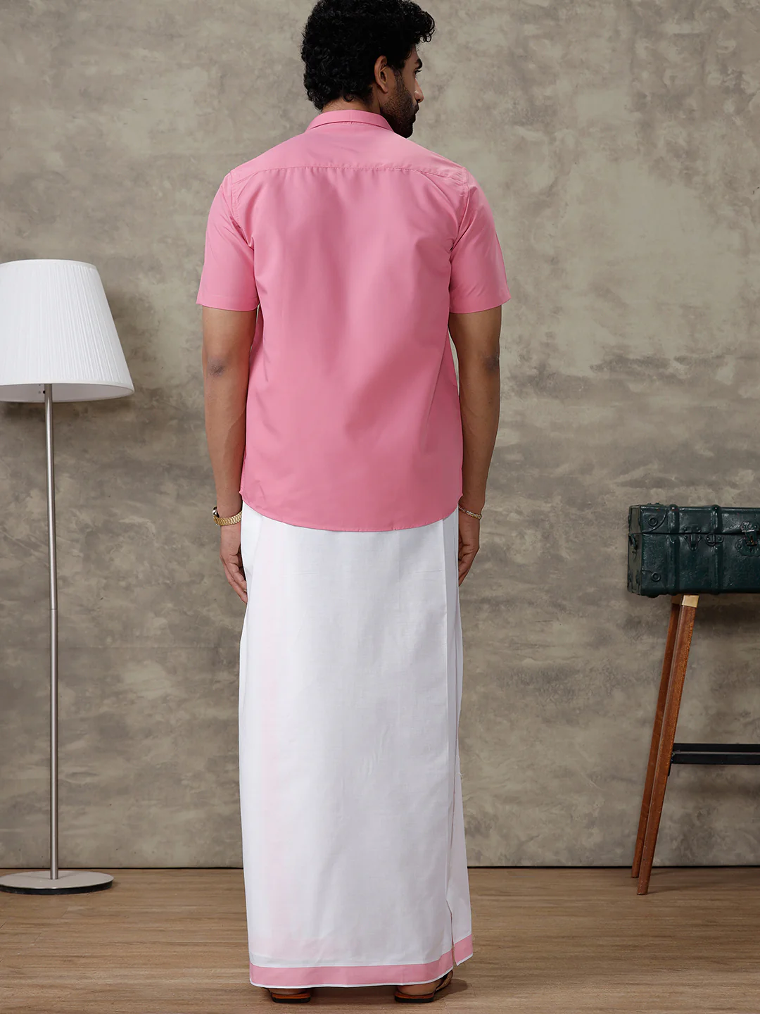 Men Persian Pink Shirt With Matching Border Dhoti Set Trendy - Image 8