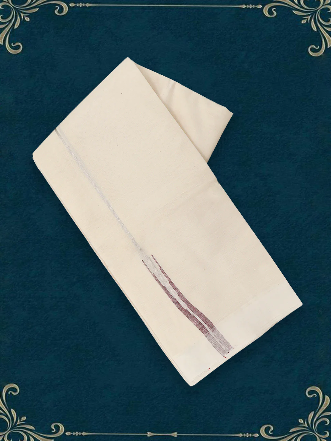 Men Premium Cotton Double Layer Cream Dhoti with Fancy Jari Border VSC01 - Image 2