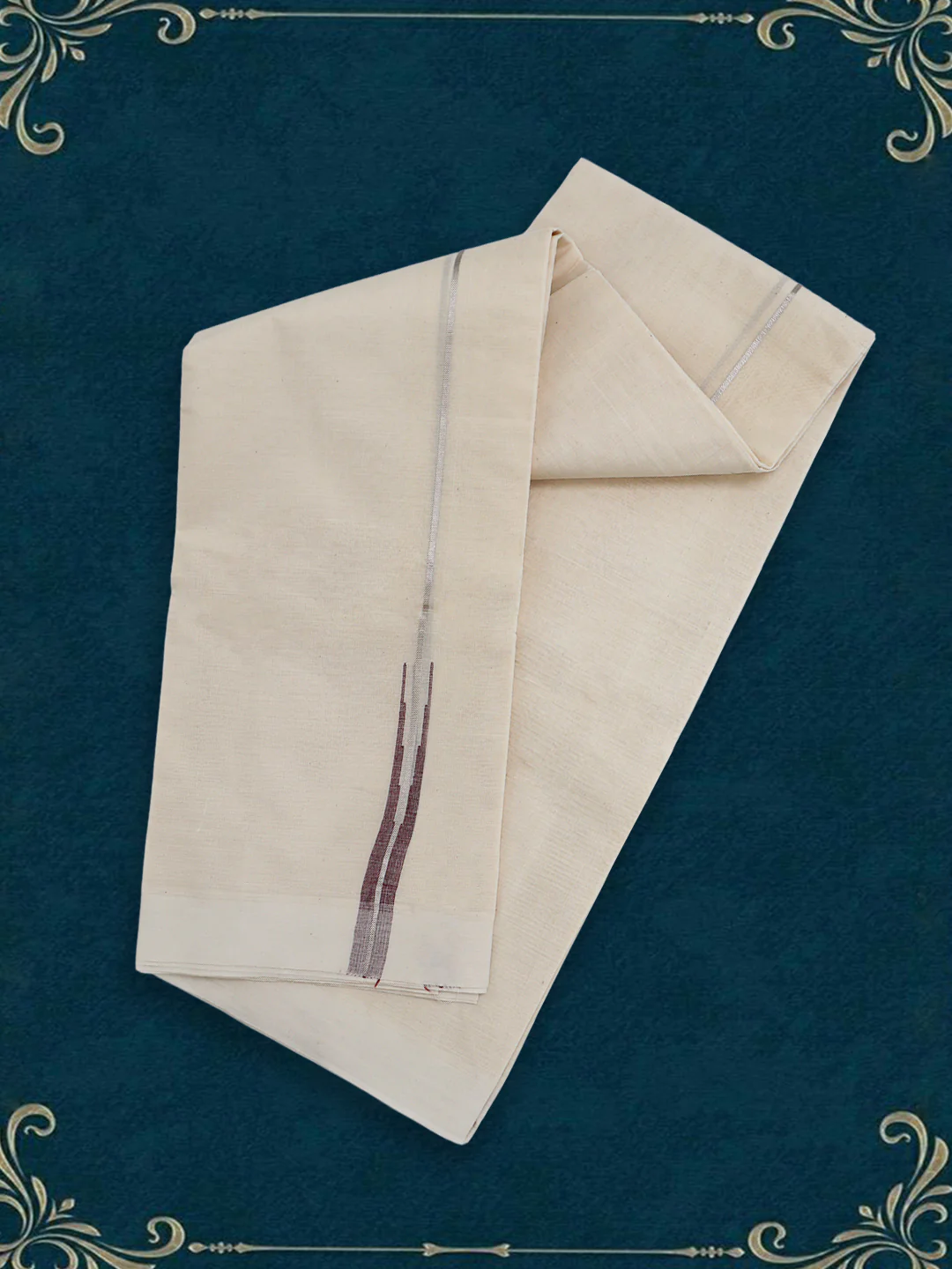 Men Premium Cotton Double Layer Cream Dhoti with Fancy Jari Border VSC01 - Image 6