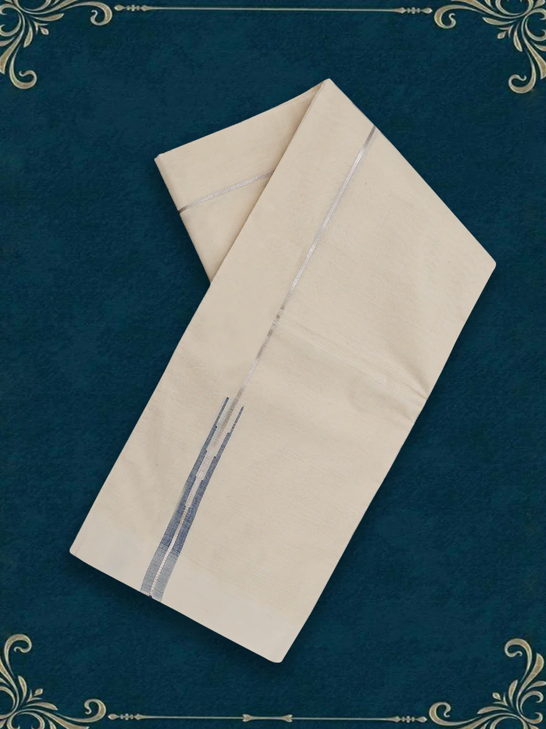 Men Premium Cotton Double Layer Cream Dhoti with Fancy Jari Border VSC02