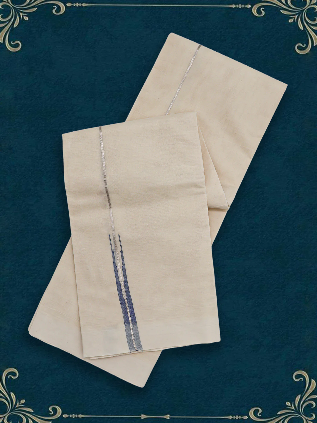 Men Premium Cotton Double Layer Cream Dhoti with Fancy Jari Border VSC02 - Image 3