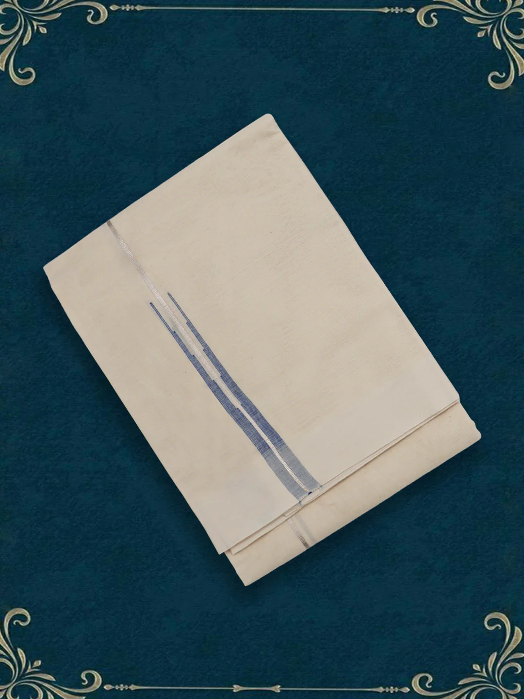 Men Premium Cotton Double Layer Cream Dhoti with Fancy Jari Border VSC02 - Image 5