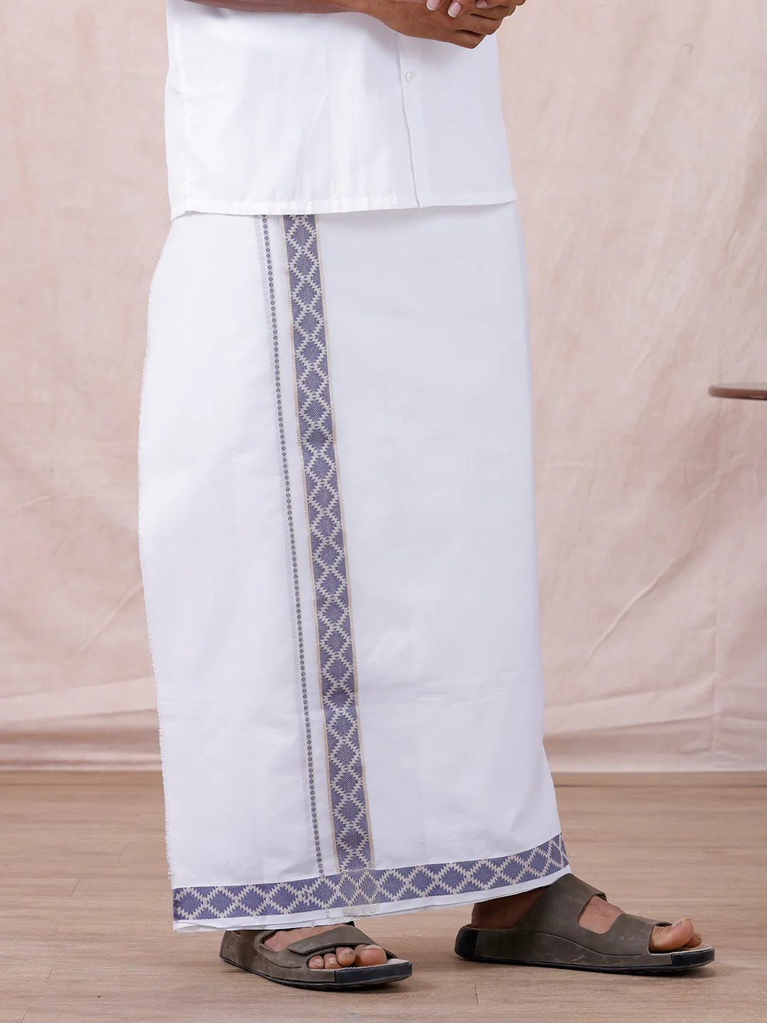 Men Premium Cotton Double Layer White Dhoti with Fancy Jari Border Luxury Club LC15 - Image 3