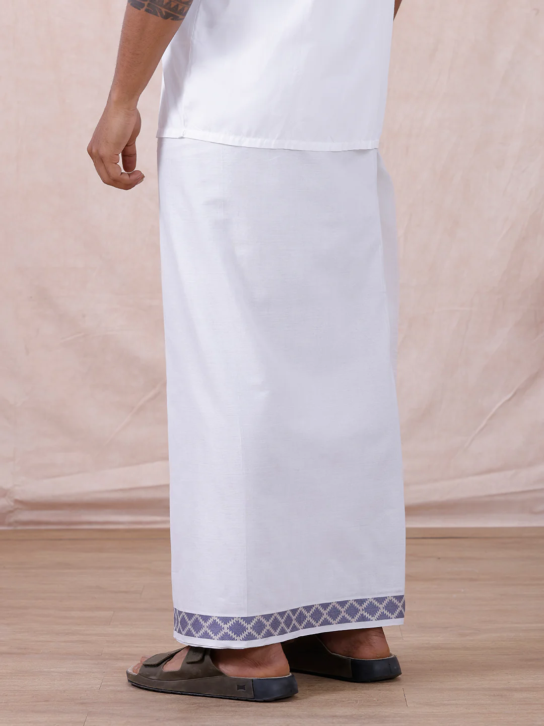 Men Premium Cotton Double Layer White Dhoti with Fancy Jari Border Luxury Club LC15 - Image 4