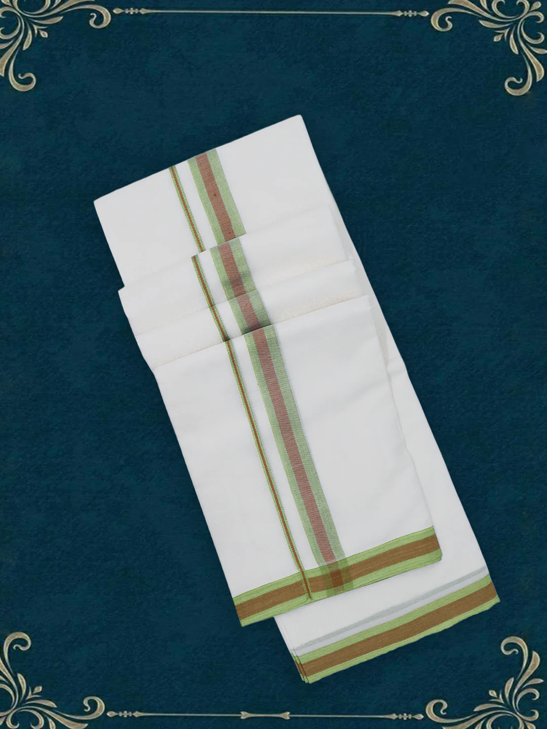 Men Premium Cotton Double Layer White Dhoti with Fancy Border LC30