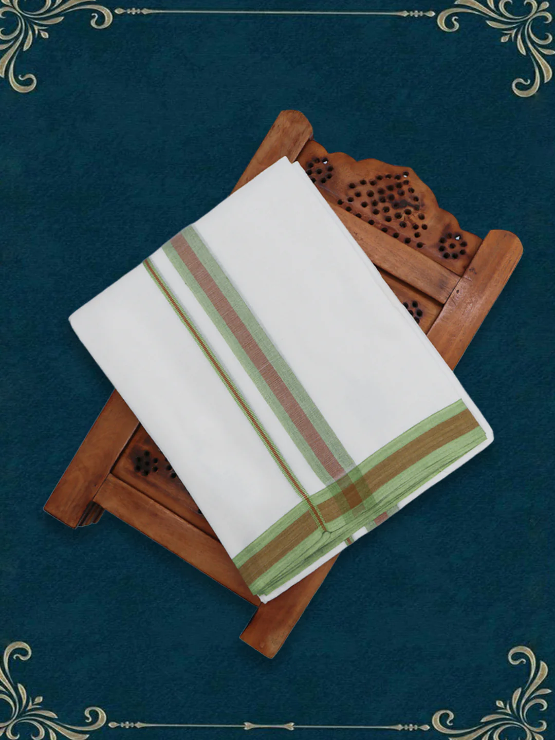Men Premium Cotton Double Layer White Dhoti with Fancy Border LC30 - Image 2