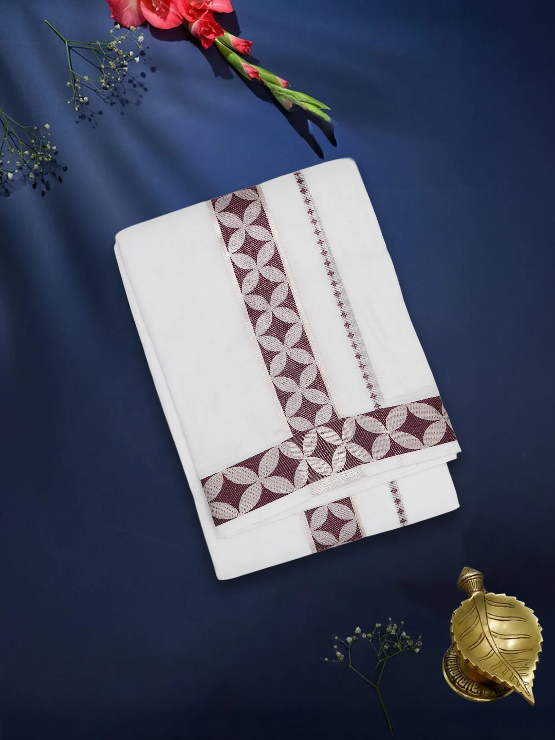 Men Premium Cotton Double Layer White Dhoti with Fancy Border Luxury Club LC24 - Image 2