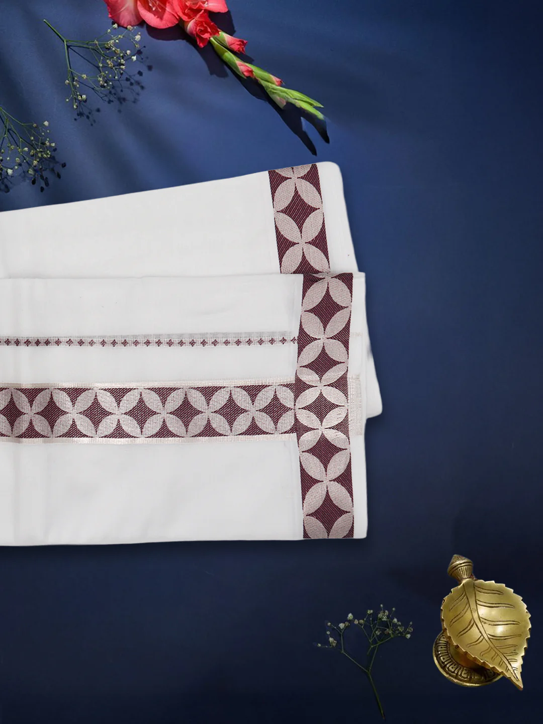 Men Premium Cotton Double Layer White Dhoti with Fancy Border Luxury Club LC24 - Image 3