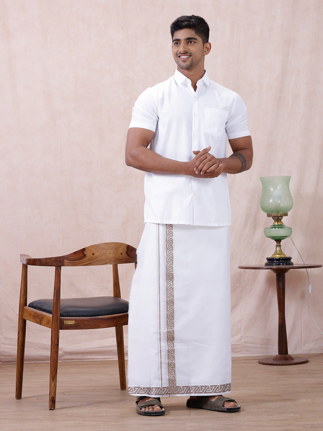 Men Premium Cotton Double Layer White Dhoti with Fancy Jari Border Luxury Club LC18 - Image 2