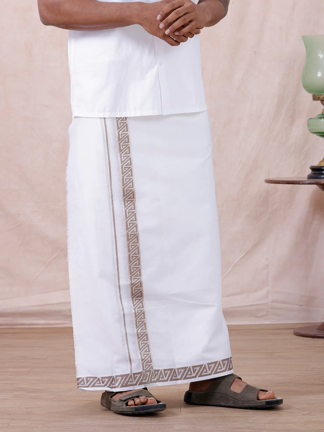 Men Premium Cotton Double Layer White Dhoti with Fancy Jari Border Luxury Club LC18 - Image 5