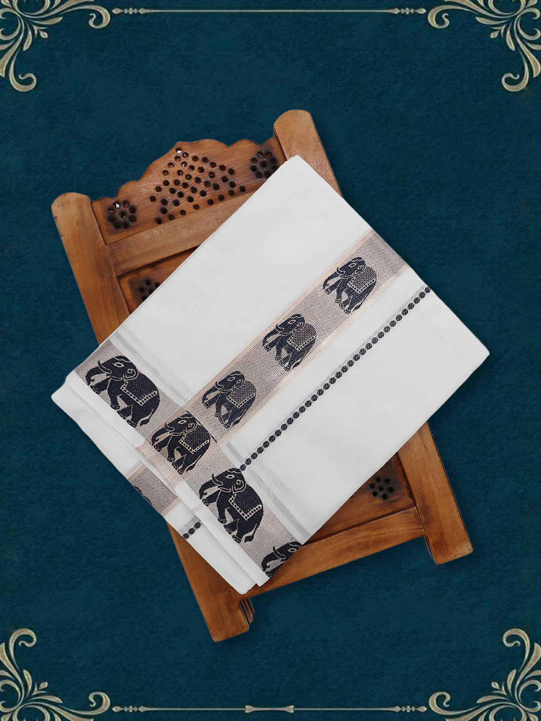 Men Premium Cotton Double Layer White Dhoti with Fancy Jari Border Luxury Elite LC31 - Image 2