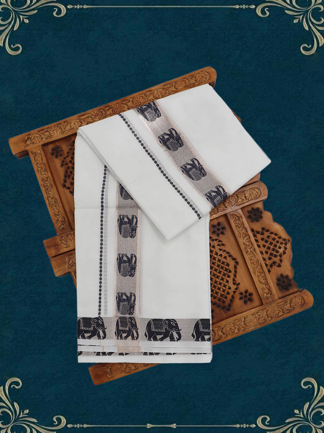 Men Premium Cotton Double Layer White Dhoti with Fancy Jari Border Luxury Elite LC31 - Image 4