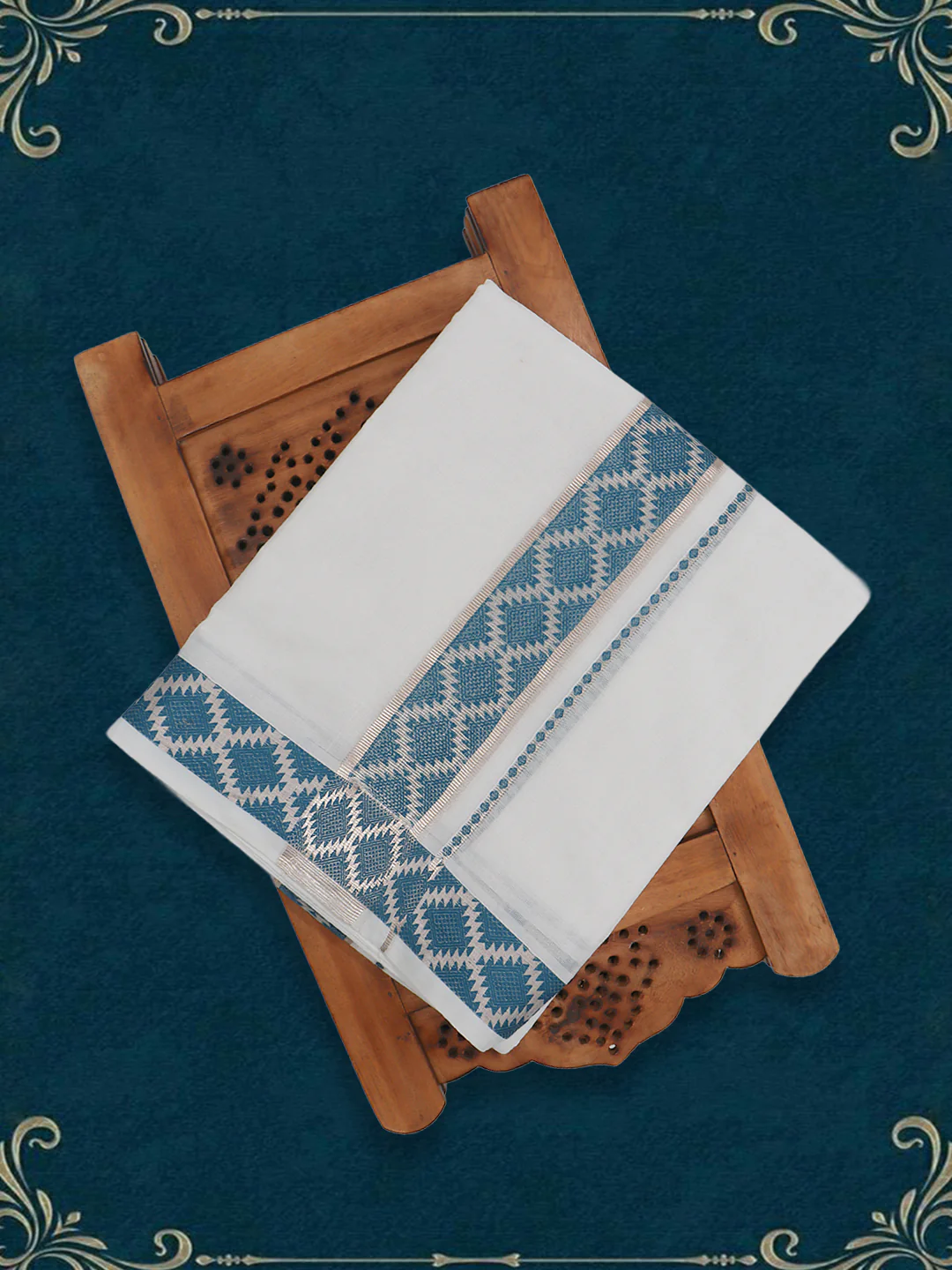 Men Premium Cotton Double Layer White Dhoti with Fancy Jari Border Luxury Elite LC32 - Image 2