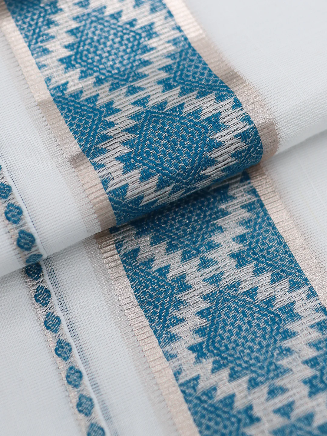 Men Premium Cotton Double Layer White Dhoti with Fancy Jari Border Luxury Elite LC32 - Image 3