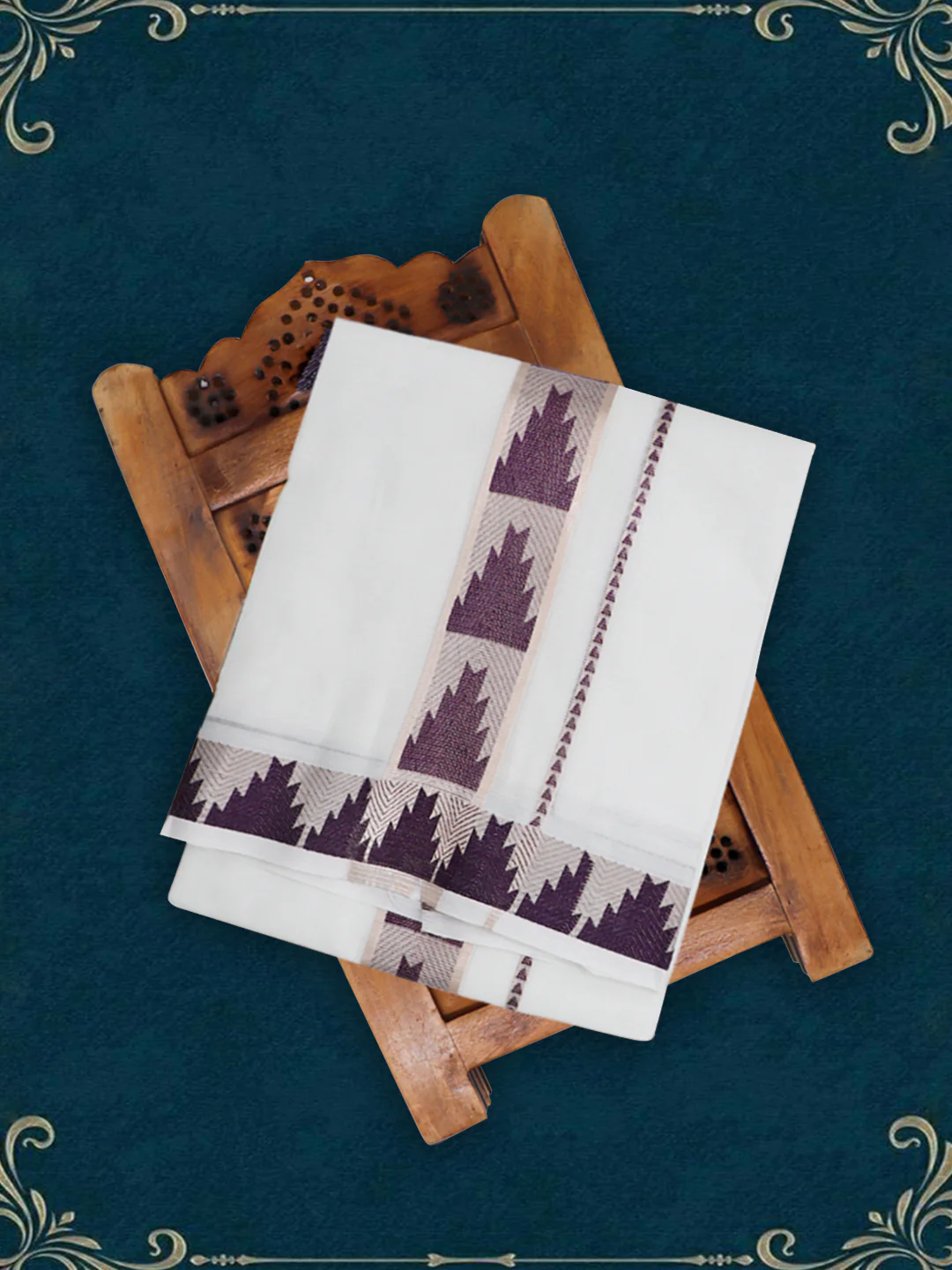 Men Premium Cotton Double Layer White Dhoti with Fancy Jari Border Luxury Elite LC33 - Image 2