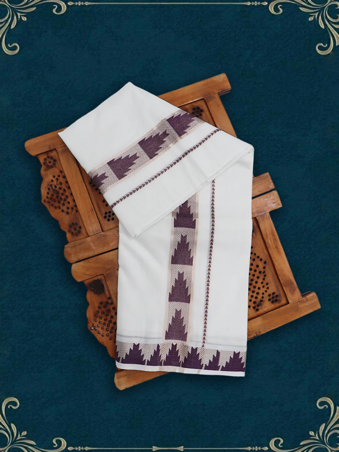 Men Premium Cotton Double Layer White Dhoti with Fancy Jari Border Luxury Elite LC33 - Image 4