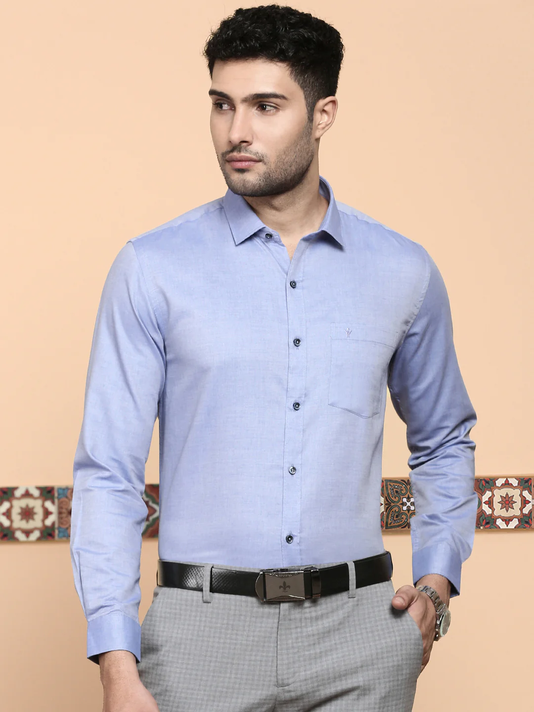 Men Premium Cotton Shirt Blue EL GP5 - Image 3