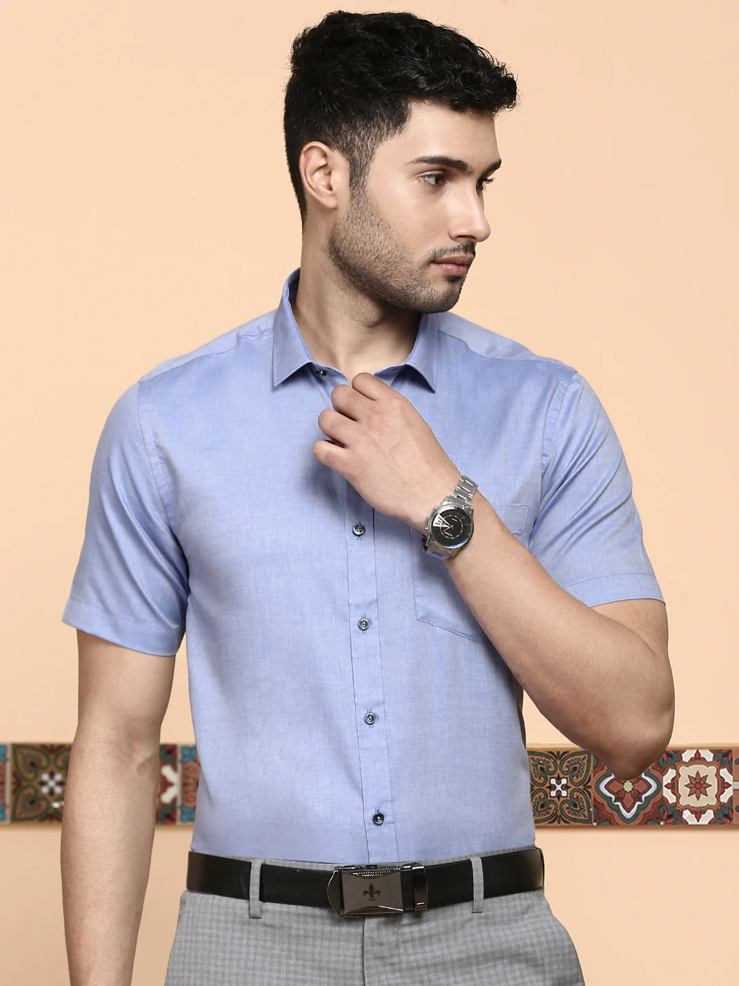 Men Premium Cotton Shirt Blue EL GP5 - Image 5