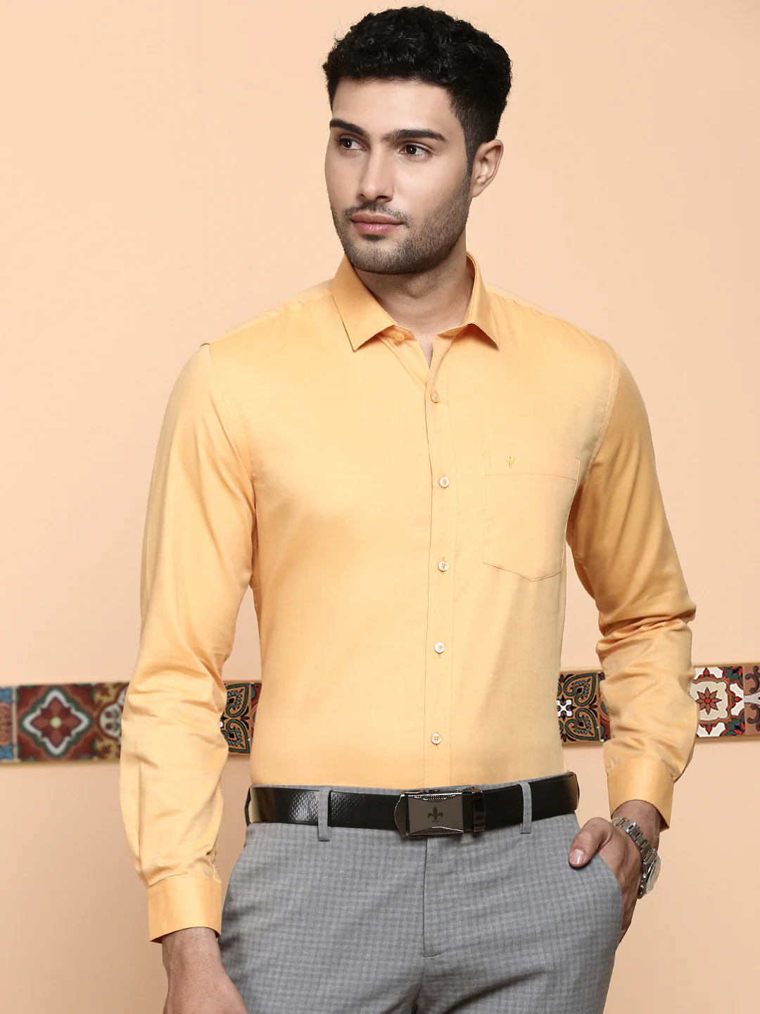 Men Premium Cotton Shirt Orange EL GP15 - Image 3