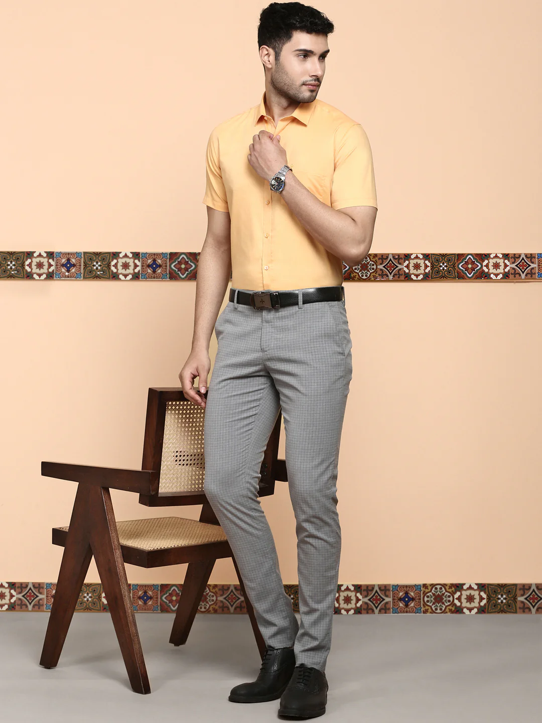 Men Premium Cotton Shirt Orange EL GP15 - Image 6