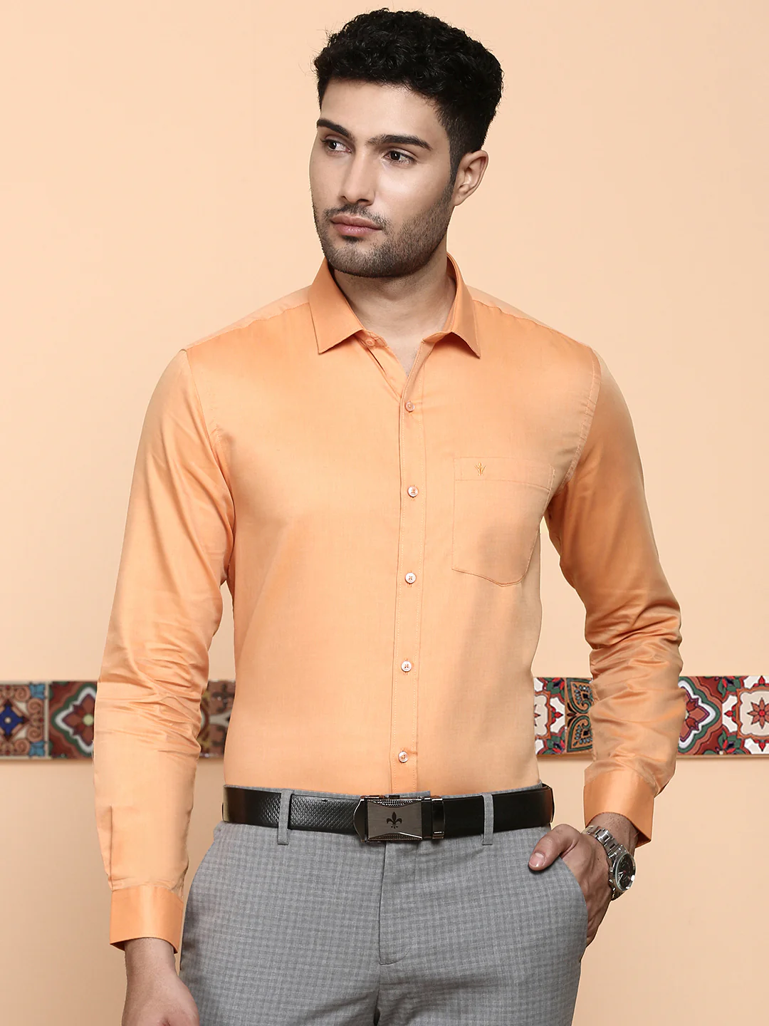 Men Premium Cotton Shirt Orange EL GP17 - Image 3