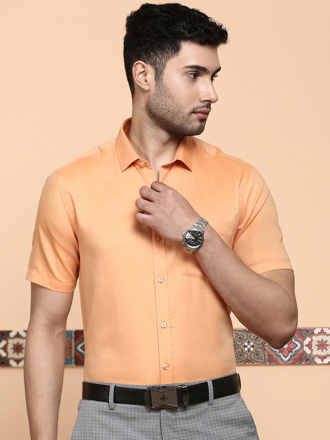 Men Premium Cotton Shirt Orange EL GP17 - Image 4