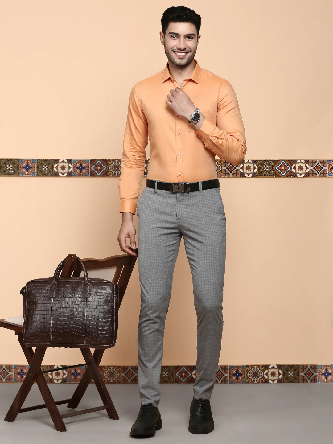 Men Premium Cotton Shirt Orange EL GP17 - Image 7
