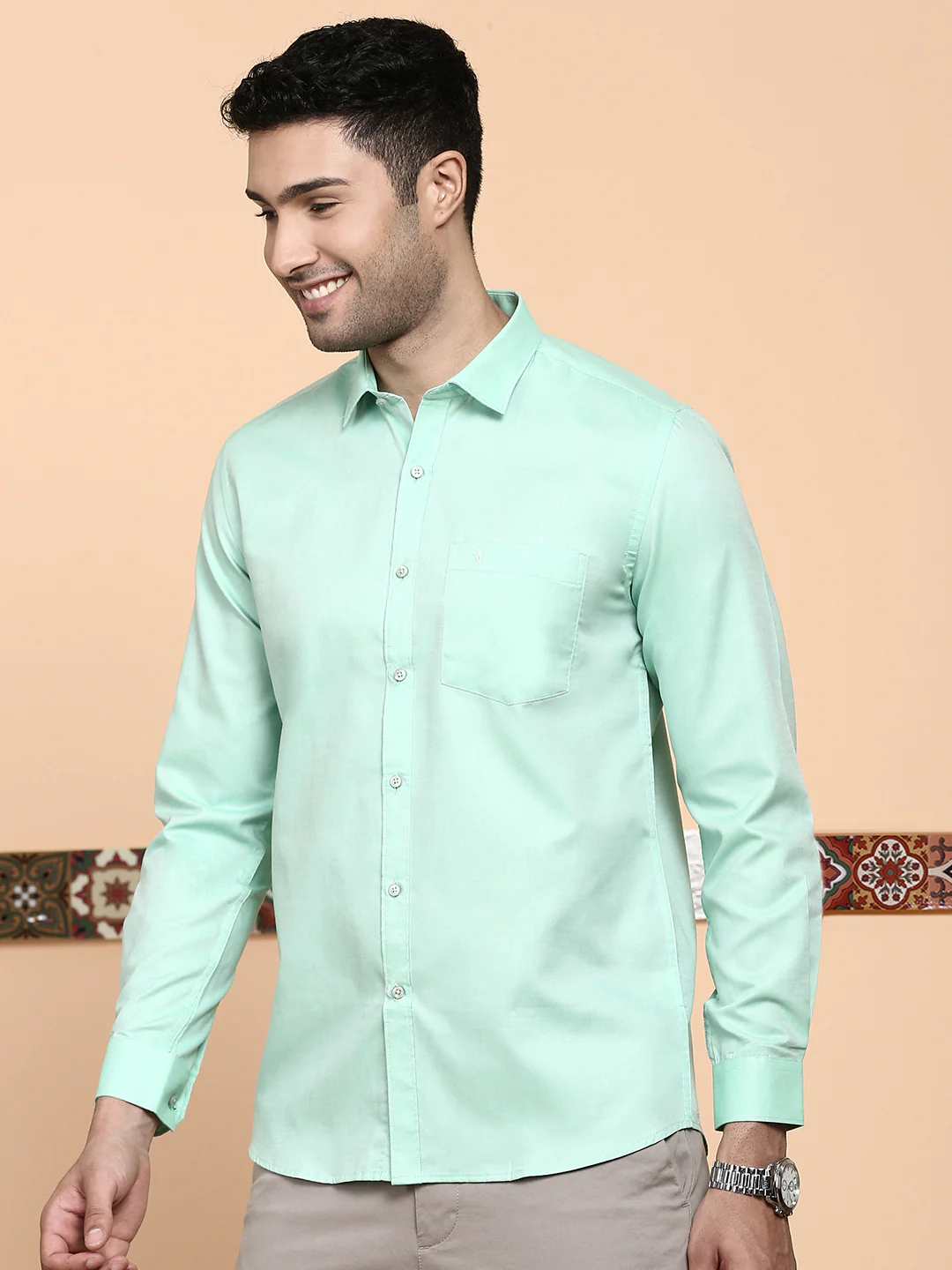 Men Premium Cotton Shirt Pale Cyan EL GP4 - Image 3