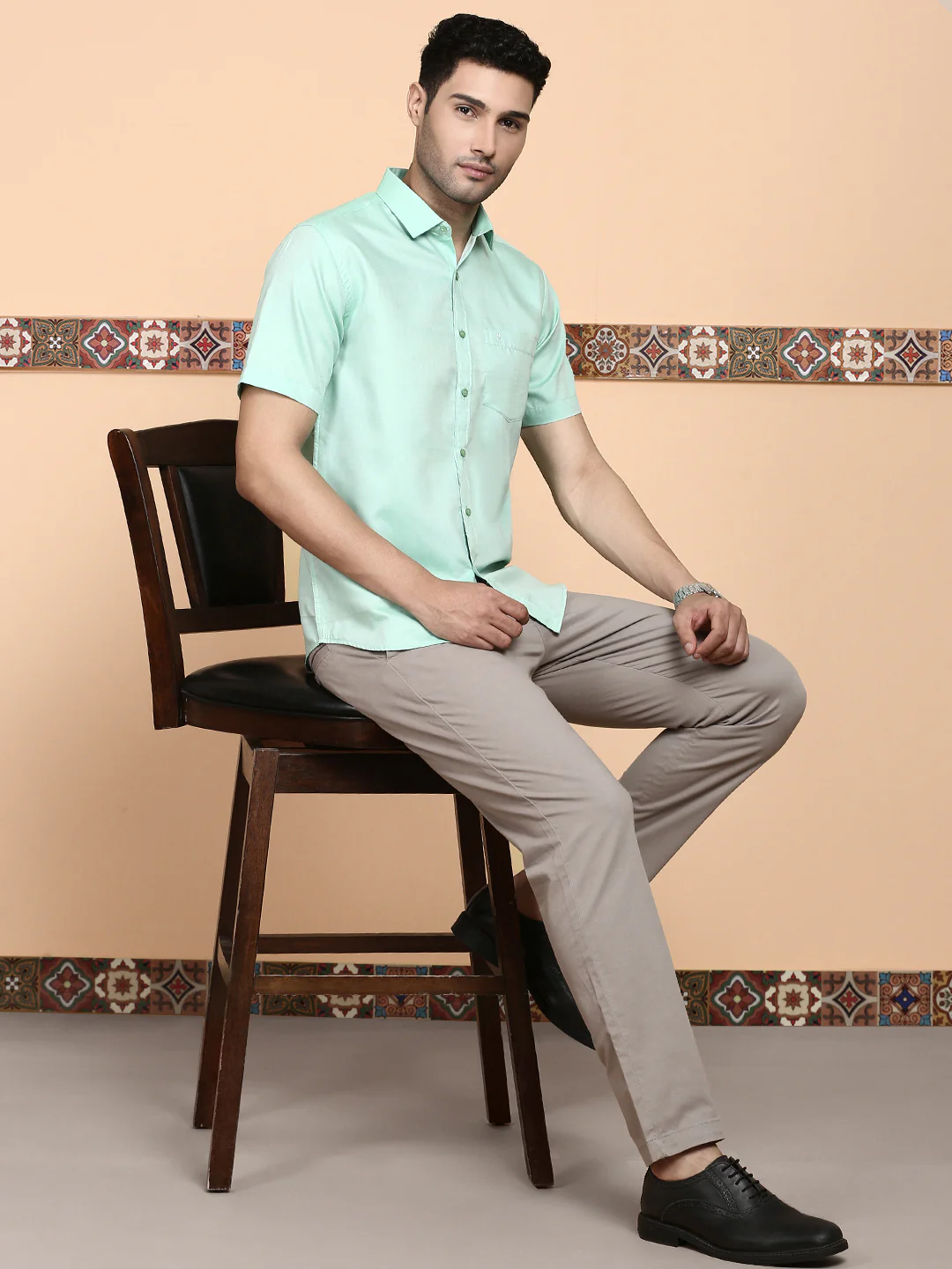 Men Premium Cotton Shirt Pale Cyan EL GP4 - Image 5