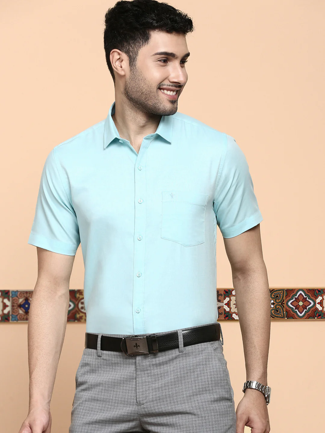 Men Premium Cotton Shirt Sky Blue EL GP19 - Image 2