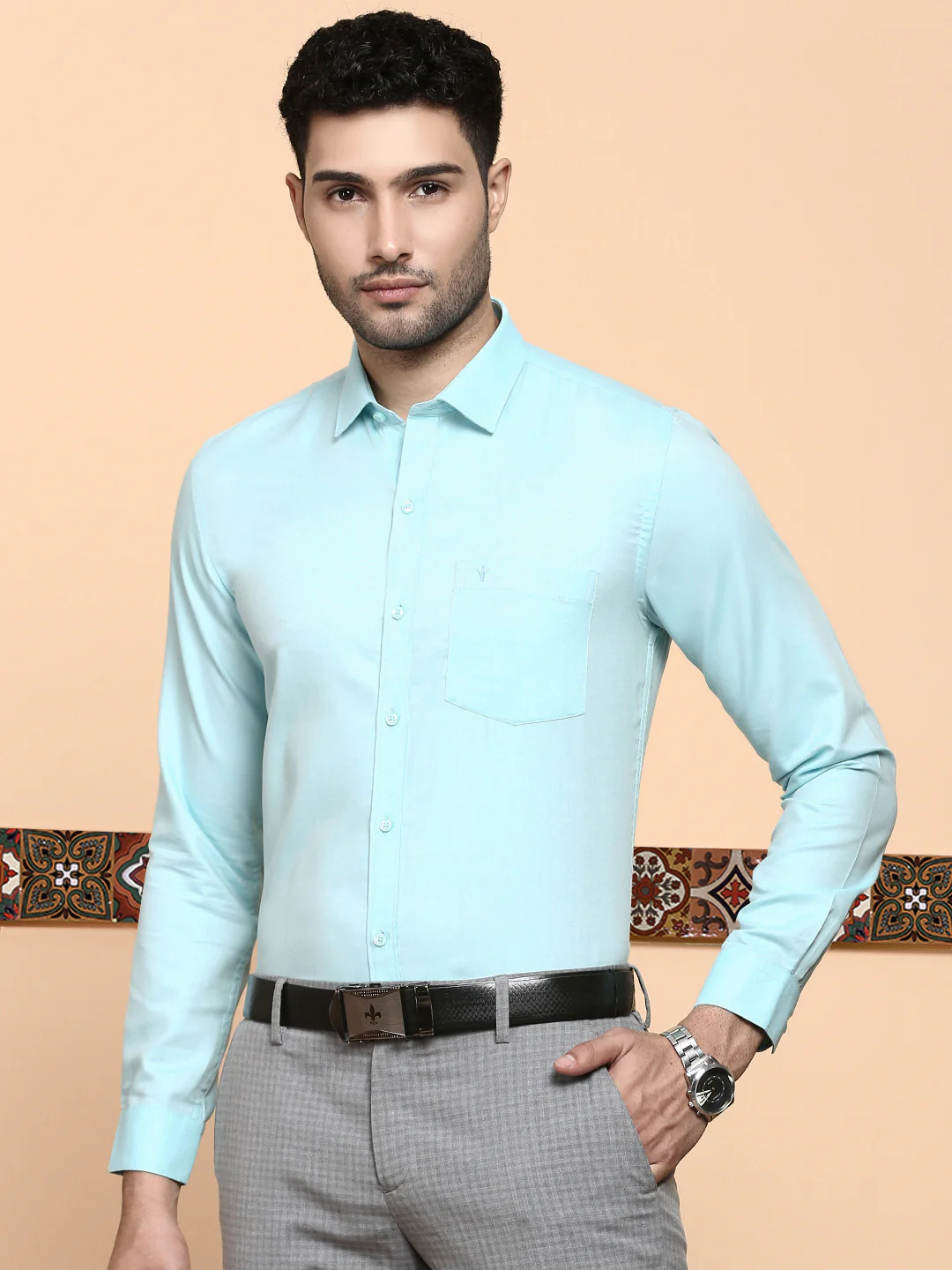 Men Premium Cotton Shirt Sky Blue EL GP19 - Image 3