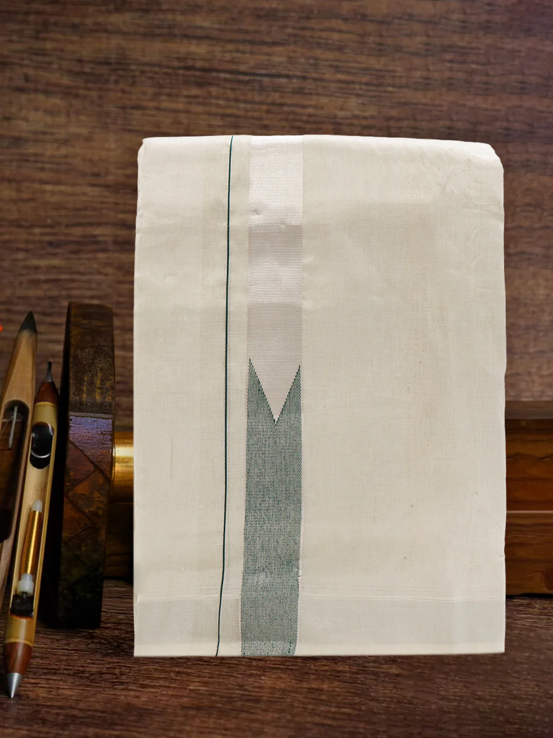 Men Premium Handloom Tissue Dhoti with Fancy Jari Border HLM104 - Image 2