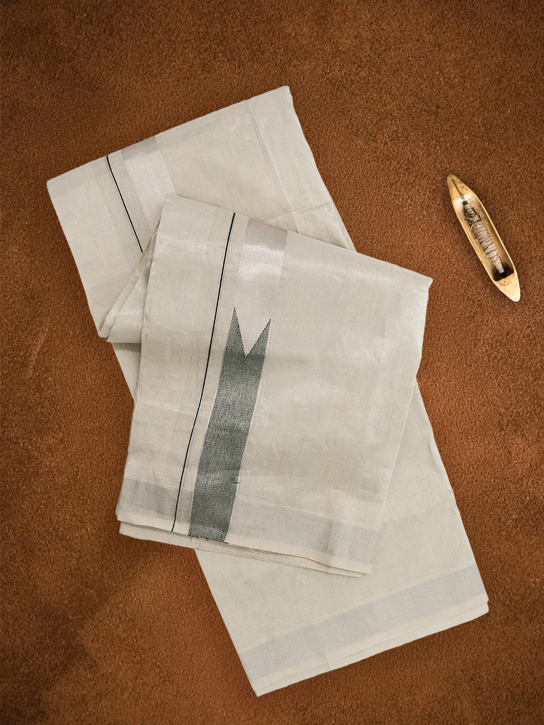Men Premium Handloom Tissue Dhoti with Fancy Jari Border HLM104 - Image 5