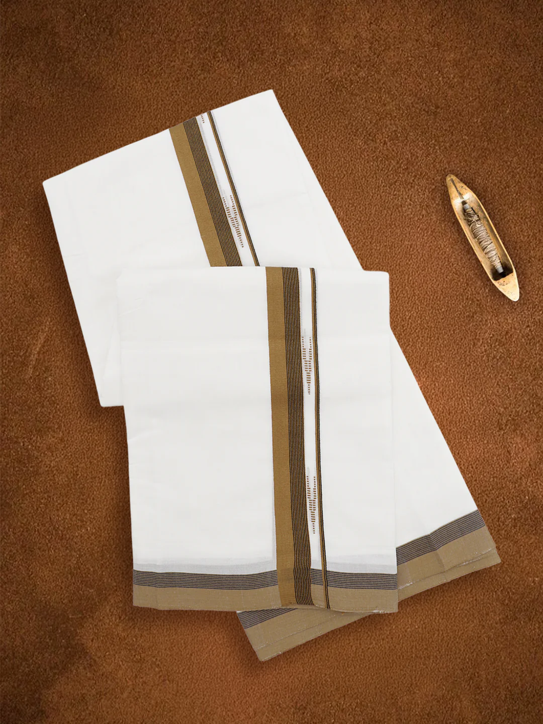 Men Premium Handloom White Dhoti with Fancy Border HLM100 - Image 5