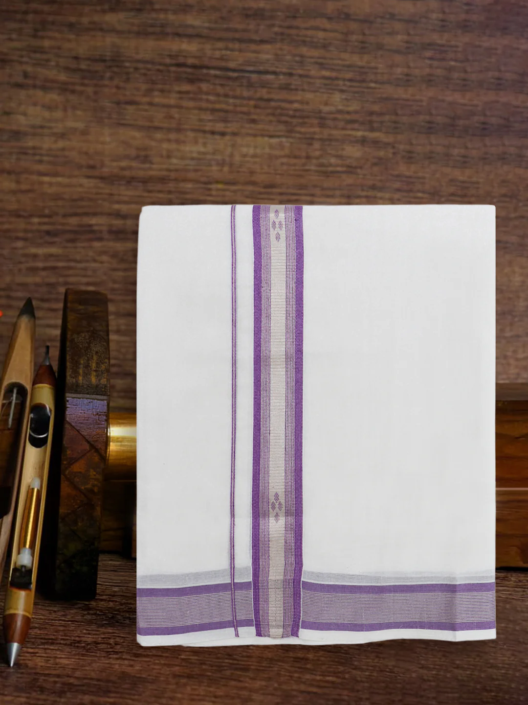 Men Premium Handloom White Dhoti with Fancy Jari Border HLM103 - Image 2
