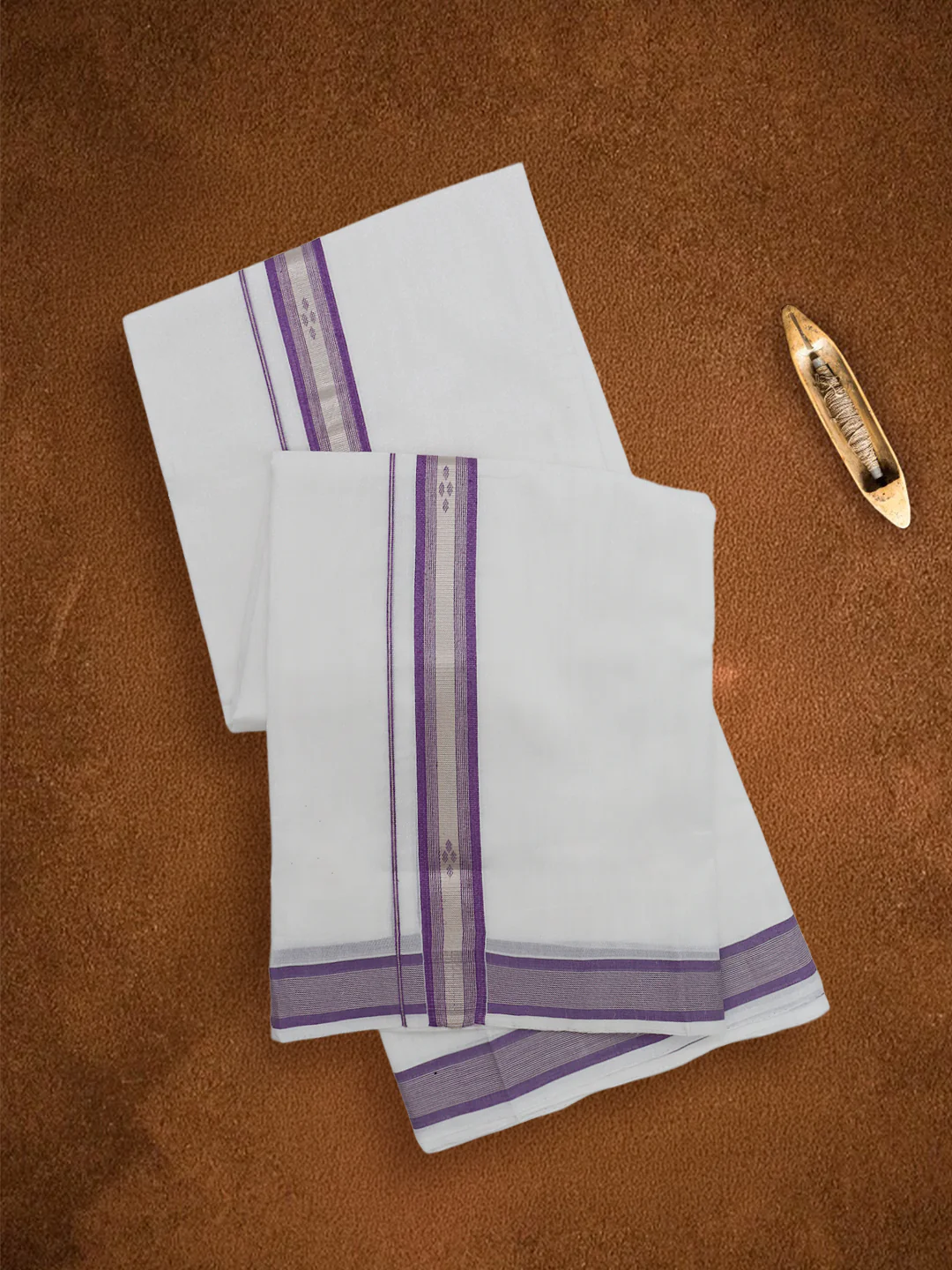 Men Premium Handloom White Dhoti with Fancy Jari Border HLM103 - Image 5